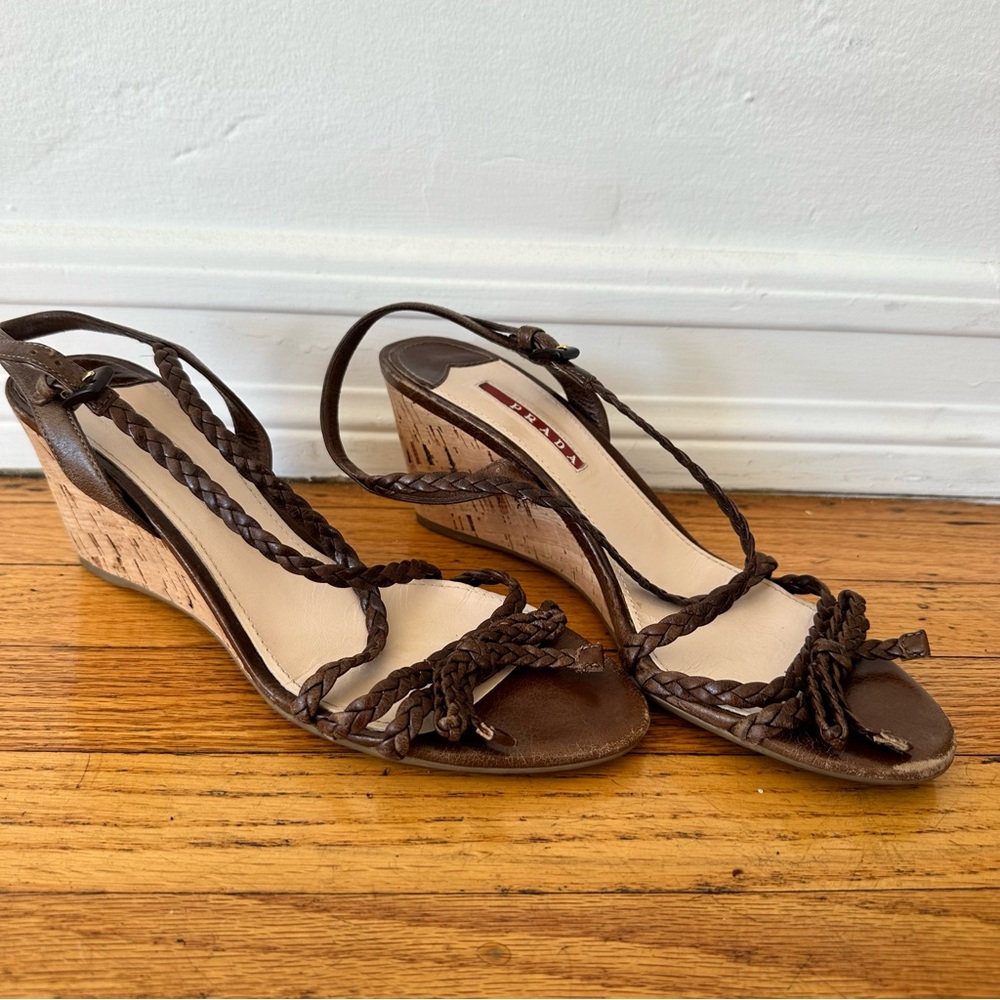 brown Prada wedges